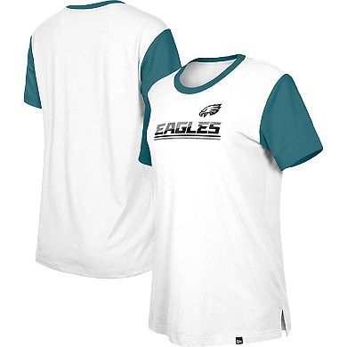 Women's New Era White/Midnight Green Philadelphia Eagles Third Down Colorblock T-Shirt