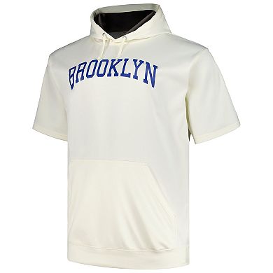 Men's Profile Oatmeal Brooklyn Dodgers Big & Tall Cooperstown Collection Contrast Short Sleeve Pullover Hoodie