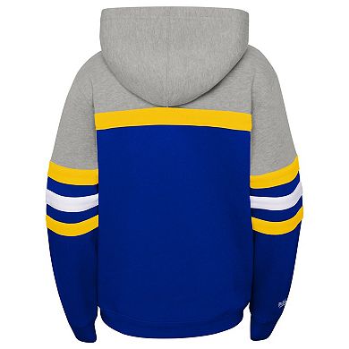Youth Mitchell & Ness Heather Gray/Royal Golden State Warriors Hardwood Classics Head Coach Pullover Hoodie