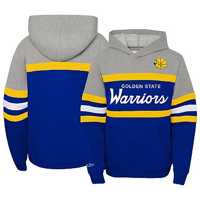 Youth Mitchell & Ness Heather Gray/Royal Golden State Warriors Hardwood Classics Head Coach Pullover Hoodie