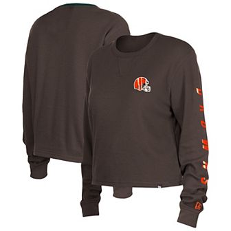 Women's New Era Brown Cleveland Browns Thermal Crop Long Sleeve T-Shirt