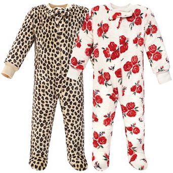 Hudson Baby Infant Girl Plush Sleep and Play, Red Rose Leopard