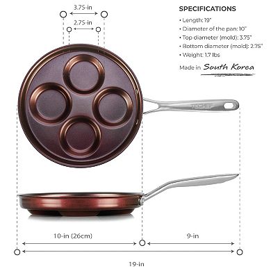 TECHEF - Eggcelente Pan, Plett Pan, Multi Egg Pan, 4-Cup Egg Frying Pan