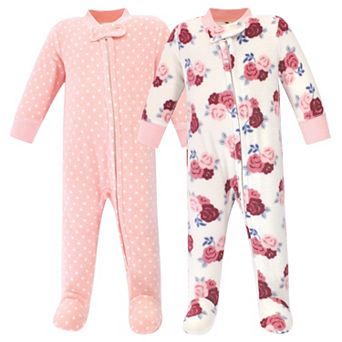 Hudson Baby Infant Girl Fleece Zipper Sleep and Play 2 pk Floral