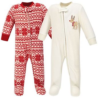 Hudson Baby Baby Fleece Zipper Sleep and Play 2 pk Reindeer, 0-3 Months