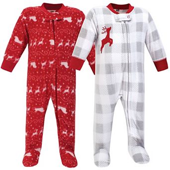 Hudson Baby Baby Fleece Zipper Sleep and Play 2 pk Santas Sleigh, 0-3 Months