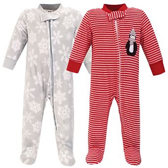 Hudson Baby Baby Fleece Zipper Sleep and Play 2 pk Red Penguin, 3-6 Months
