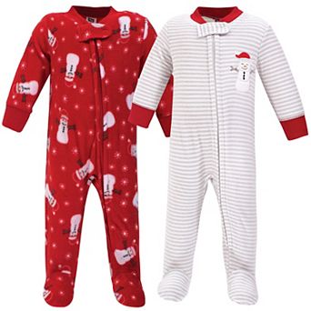 Hudson Baby Baby Fleece Zipper Sleep and Play 2 pk Santa Snowman, 3-6 Months