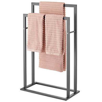 mDesign Metal Tall 2-Tier Free-standing Bathroom Towel Rack