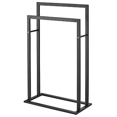 mDesign Metal Tall 2-Tier Free-standing Bathroom Towel Rack - Matte Black