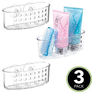 mDesign Suction Shower Caddy Storage Basket - Soap/Sponge Holder, 3 Pack