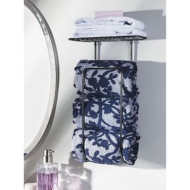 mDesign Steel Wall Mount Towel Rack Holder Organizer with Storage - Matte Black