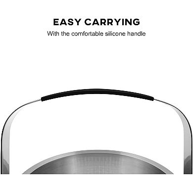 Insulated Double Walled SS Ice Bucket with Ice Tongs, Scoop, Lid and Exclusive Handmade Nylon Holder