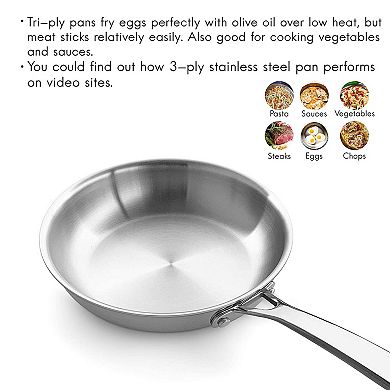 8 Inch Triple-Ply Stainless Steel Fry Pan with Lid