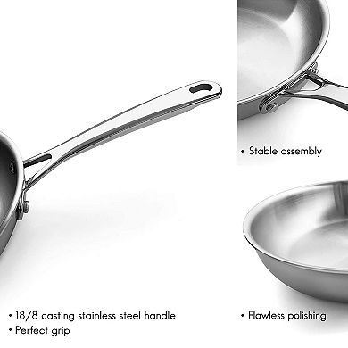 8 Inch Triple-Ply Stainless Steel Fry Pan with Lid