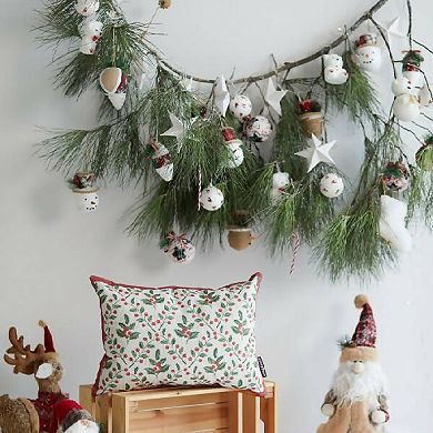 Holly Branch and Berries Pattern Rectangular Pillow Cover