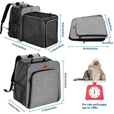 Pet Cat Larger Backpack Carrier Expandable with Breathable Mesh