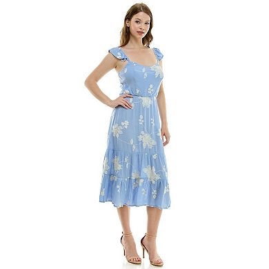 Juniors' Lily Rose Floral Embroidered Flutter Sleeve Midi Dress