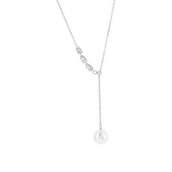 Argento Bella Freshwater Cultured Pearl Cubic Zirconia Lariat Necklace