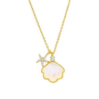Argento Bella Mother-of-Pearl Seashell & Cubic Zirconia Starfish Necklace