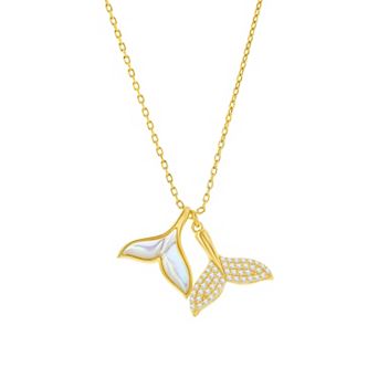 Argento Bella Mother-of-Pearl & Cubic Zirconia Double Whale Tail Necklace