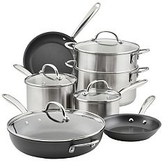 Rachael Ray 12-Piece Get Cooking! Nonstick Pots and Pans Set, Cookware Set,  Burgundy 