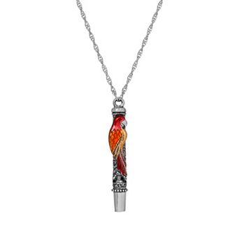 1928 Silver Tone Enamel Parrot Whistle Necklace