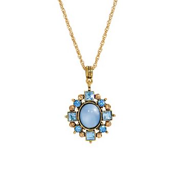 1928 Gold Tone Crystal Halo Pendant Necklace