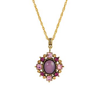1928 Gold Tone Crystal Halo Pendant Necklace