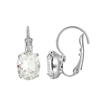 1928 Silver Tone Crystal Oval Drop Earrings