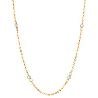 1928 Gold Tone Simulated Pearl Chain Necklace
