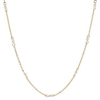 1928 Gold Tone Simulated Pearl Station Chain Necklace