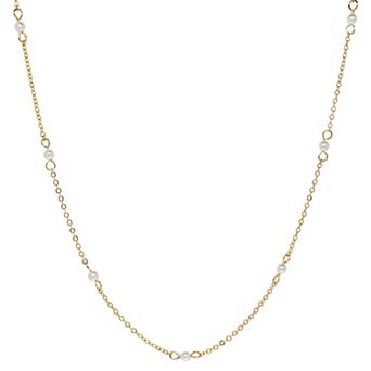 1928 Gold Tone Simulated Pearl Station Chain Necklace