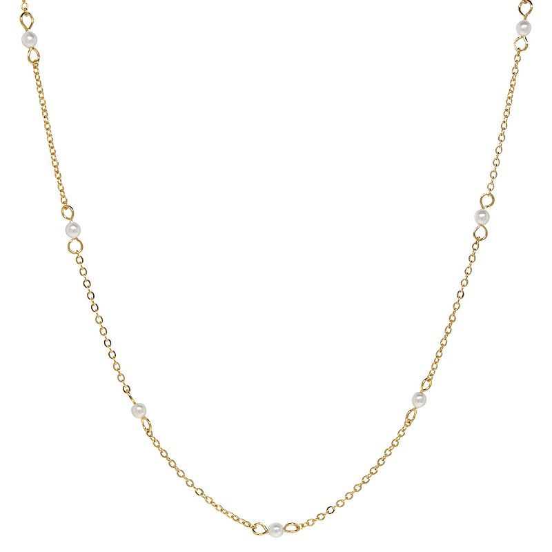 1928 Gold Tone Simulated Pearl Station Chain Necklace, Women's, White