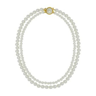 1928 Gold Tone Simulated Pearl Double Strand Necklace