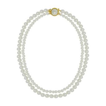 1928 Gold Tone Simulated Pearl Double Strand Necklace