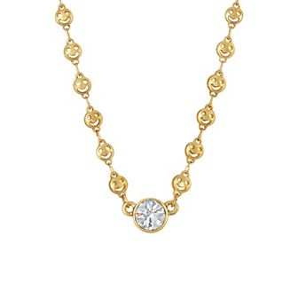 1928 Gold Tone Crystal Smiley Face Link Necklace