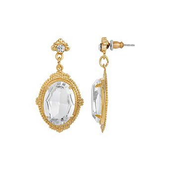 1928 Gold Tone Crystal Framed Drop Earrings