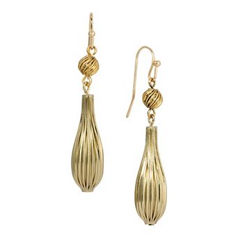 1928 Gold Tone Textured Round & Pear-Shaped Beads Drop Earrings
