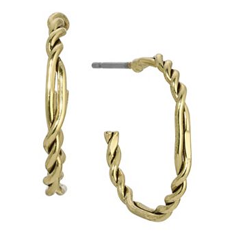 1928 Gold Tone Twisty C-Hoop Earrings