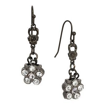 1928 Black Tone Crystal Flower Drop Earrings
