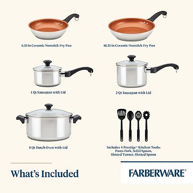 Farberware® Classic Traditions 15-pc. Ceramic Nonstick & Stainless Steel Induction Cookware Pots, Pans & Utensils Set