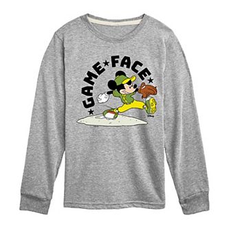 Disney’s Mickey Mouse & Friends Boys 8-20 Game Face Baseball Long Sleeve Graphic Tee
