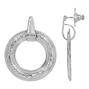 1928 Etched Open Circle Drop Earrings