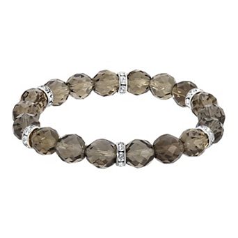 1928 Silver Tone Crystal Bead Stretch Bracelet