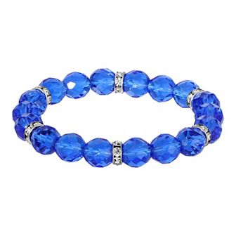 1928 Silver Tone Crystal Bead Stretch Bracelet