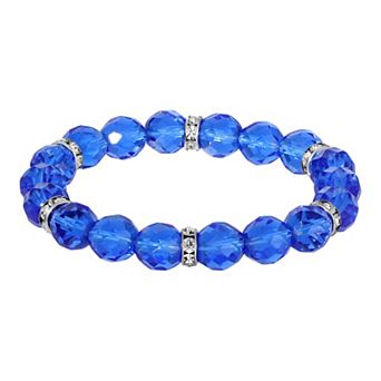 1928 Silver Tone Crystal Bead Stretch Bracelet