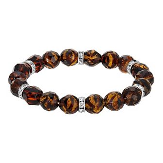 1928 Silver Tone Crystal Bead Stretch Bracelet