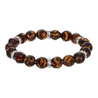 1928 Silver Tone Crystal Bead Stretch Bracelet