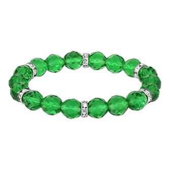 1928 Silver Tone Crystal Bead Stretch Bracelet